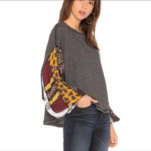Free People Gray Boho Peasant Sleeve Top small